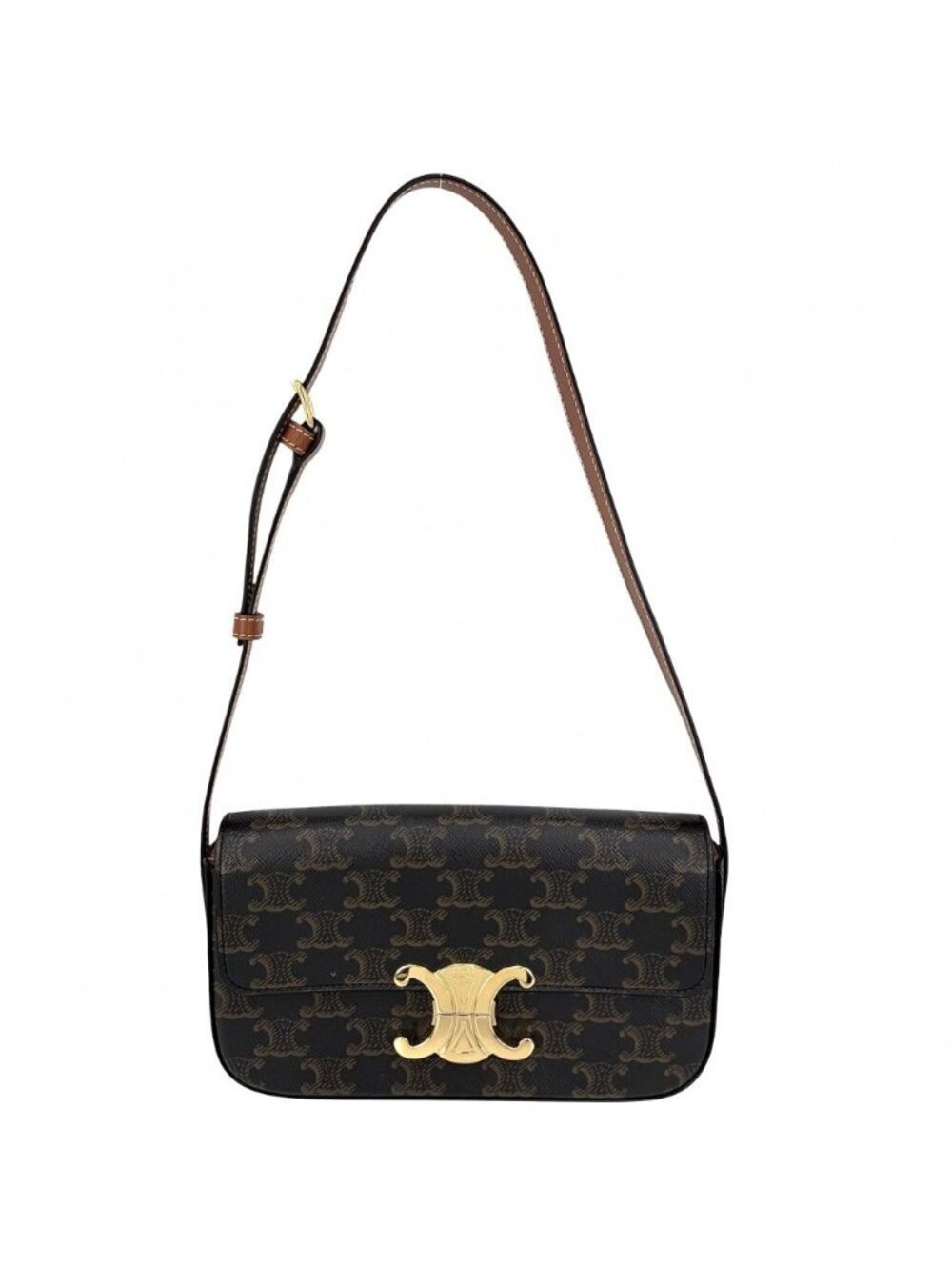 Celine Shoulder Bag Triomphe Claude Canvas Leather Brown Gold